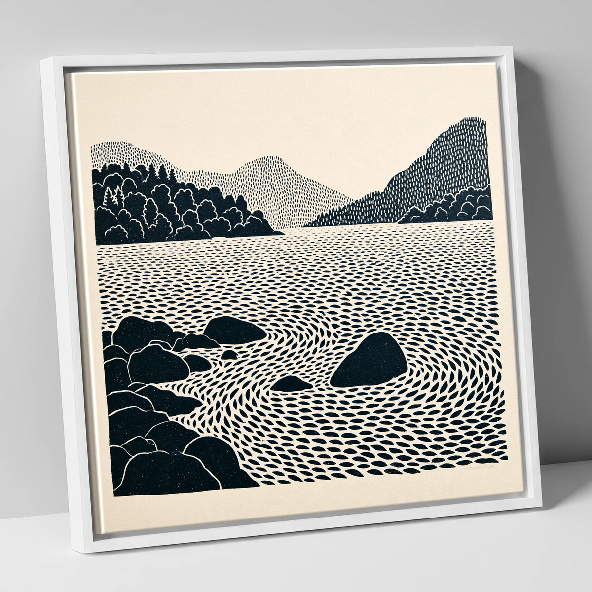 Coniston Water Rhythmic Ripples lake district lake canvas wall art in white frame