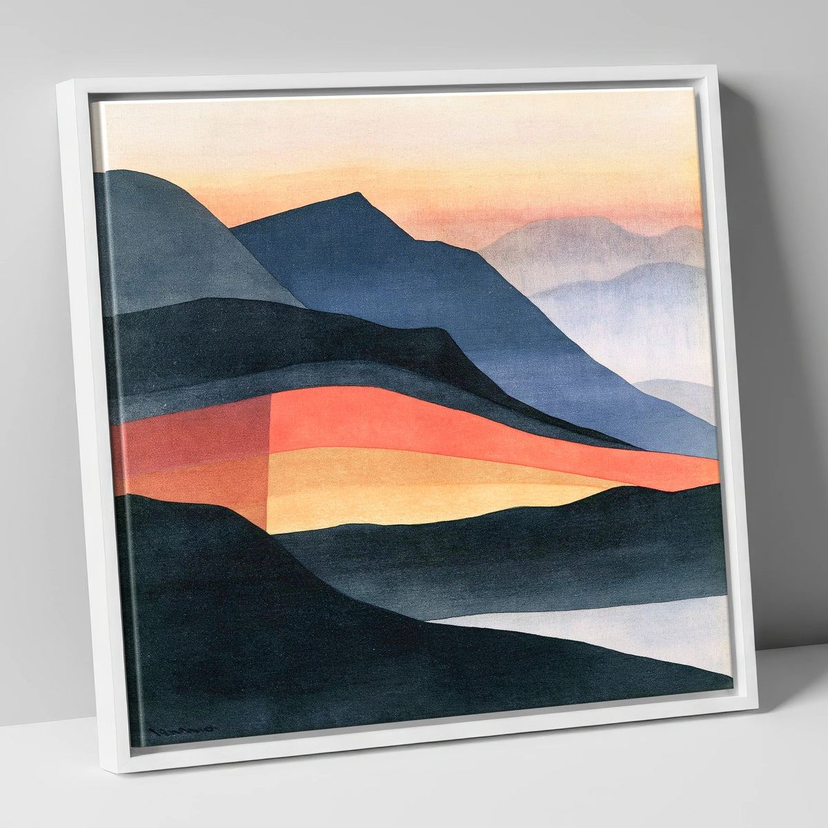 Charcoal and Terracotta Summit View lake district fell canvas wall art in white frame