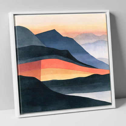 Charcoal and Terracotta Summit View lake district fell canvas wall art in white frame