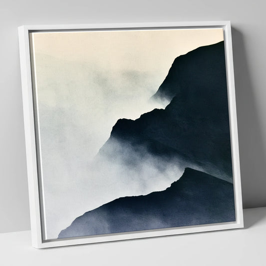 Misty Indigo Mountain Ridge lake district fell canvas wall art in white frame