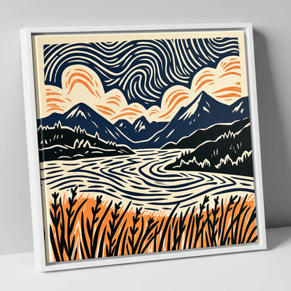Coniston Water Under Swirling Skies lake district lake canvas wall art in white frame