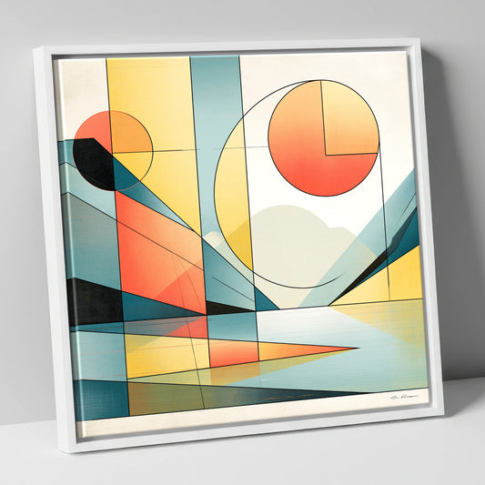 Abstract Geometric Lake And Fells lake district lake canvas wall art in white frame