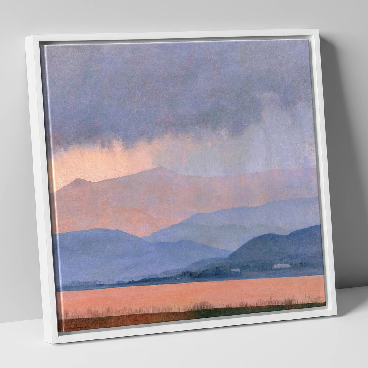 Lavender Fells Beneath Storm Clouds lake district sky canvas wall art in white frame