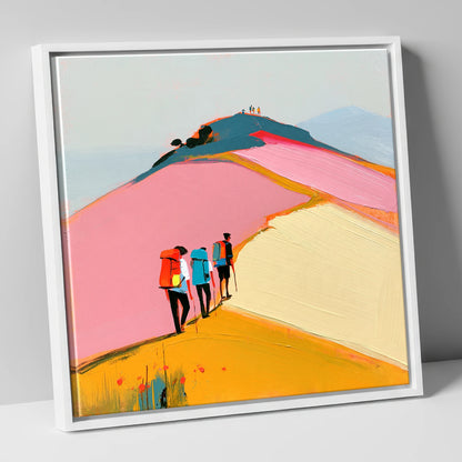 Colourful Fell Ridge Hikers lake district fell canvas wall art in white frame