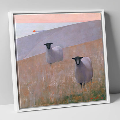 Herdwick Sheep on Lavender Fells lake district wildlife canvas wall art in white frame
