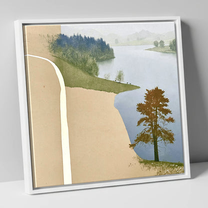 Lone Tree at Tarn Hows lake district lake canvas wall art in white frame