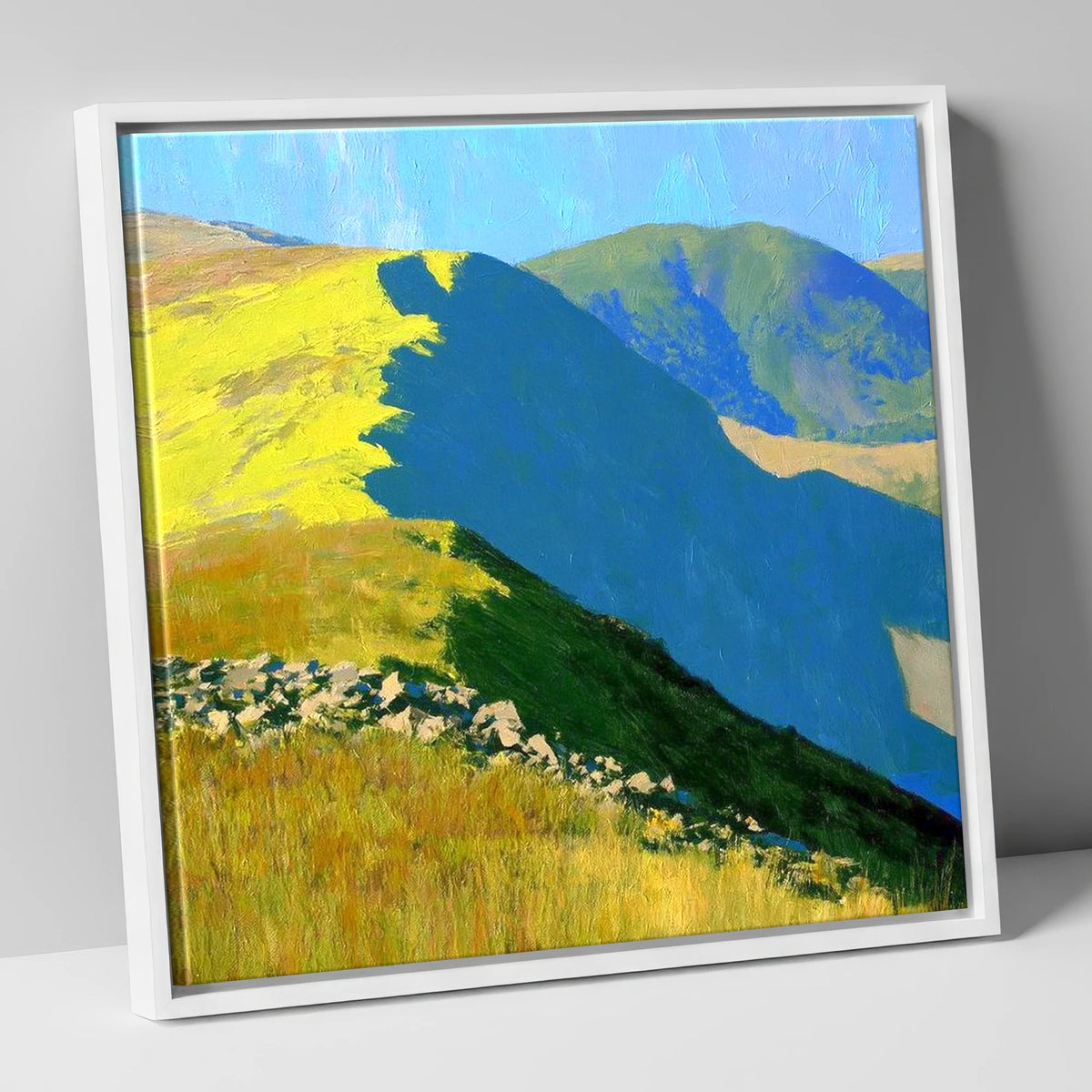 Vibrant Sunlight on Yoke Ridge lake district fell canvas wall art in white frame