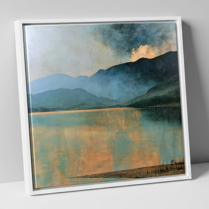 Light Breaking Over Crummock Water lake district lake canvas wall art in white frame
