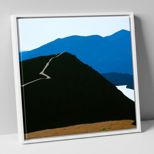 Cat Bells Path In Midnight Blue lake district fell canvas wall art in white frame