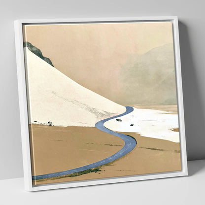 Winter Road through High Fells lake district valley canvas wall art in white frame