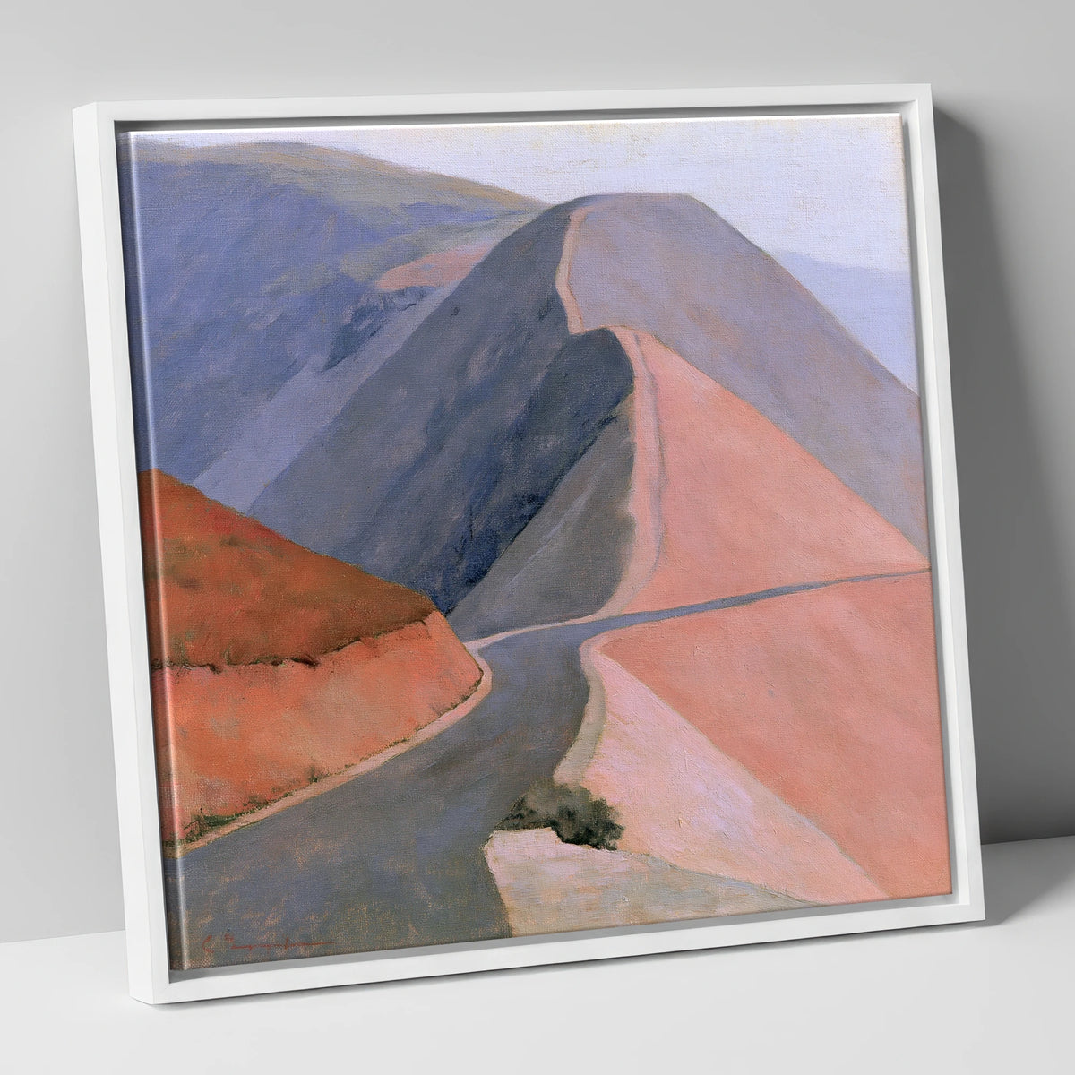 Winding Mountain Pass in Pastel lake district valley canvas wall art in white frame