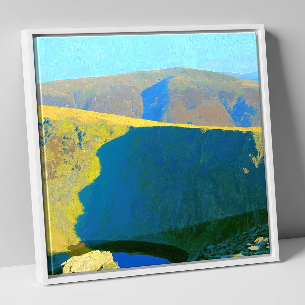 Sunlight Over High Street Crags lake district fell canvas wall art in white frame
