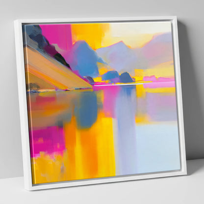 Loweswater Fells in Bold Magenta lake district lake canvas wall art in white frame
