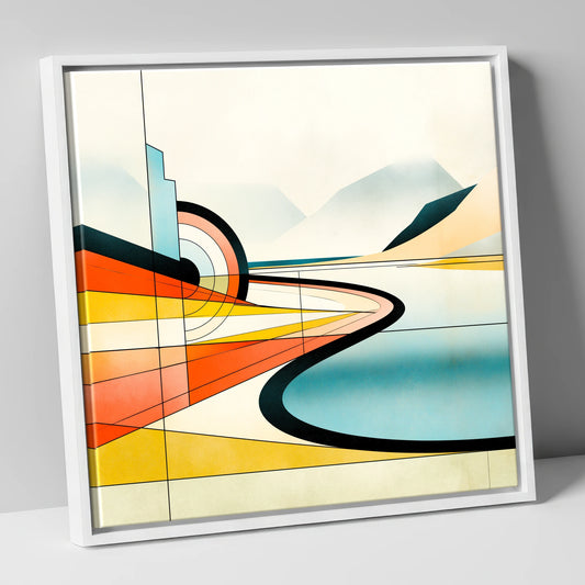 Vibrant Geometric Lake And Fells lake district lake canvas wall art in white frame