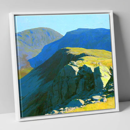 Sunlit Ridge on Crinkle Crags lake district fell canvas wall art in white frame