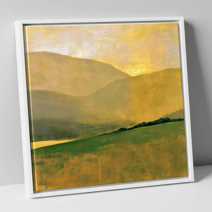 Golden Fells and Green Valley lake district valley canvas wall art in white frame