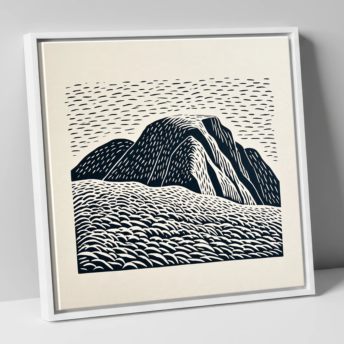 Graphic Monochrome Great Gable lake district fell canvas wall art in white frame