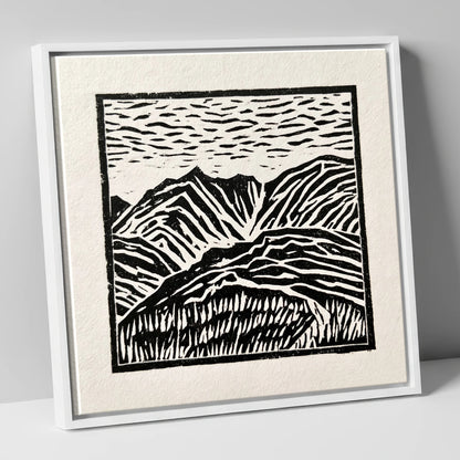 Graphic Mountain Summit View lake district fell canvas wall art in white frame