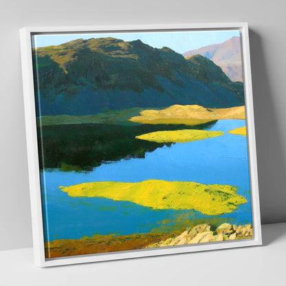 Angletarn Pikes Over Vibrant Islands lake district fell canvas wall art in white frame