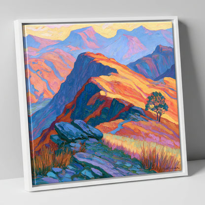 Vibrant Sunlit Mountain Ridge lake district fell canvas wall art in white frame