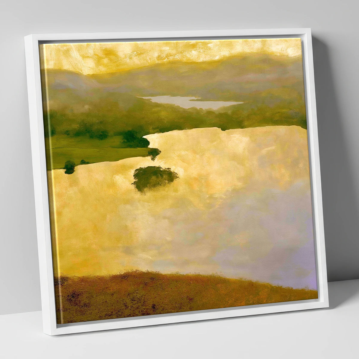 Grasmere Lake in Golden Light lake district lake canvas wall art in white frame