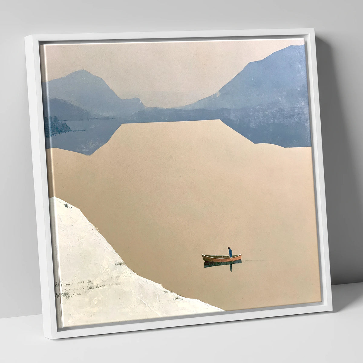 Lone Rower on an Ochre Lake lake district lake canvas wall art in white frame
