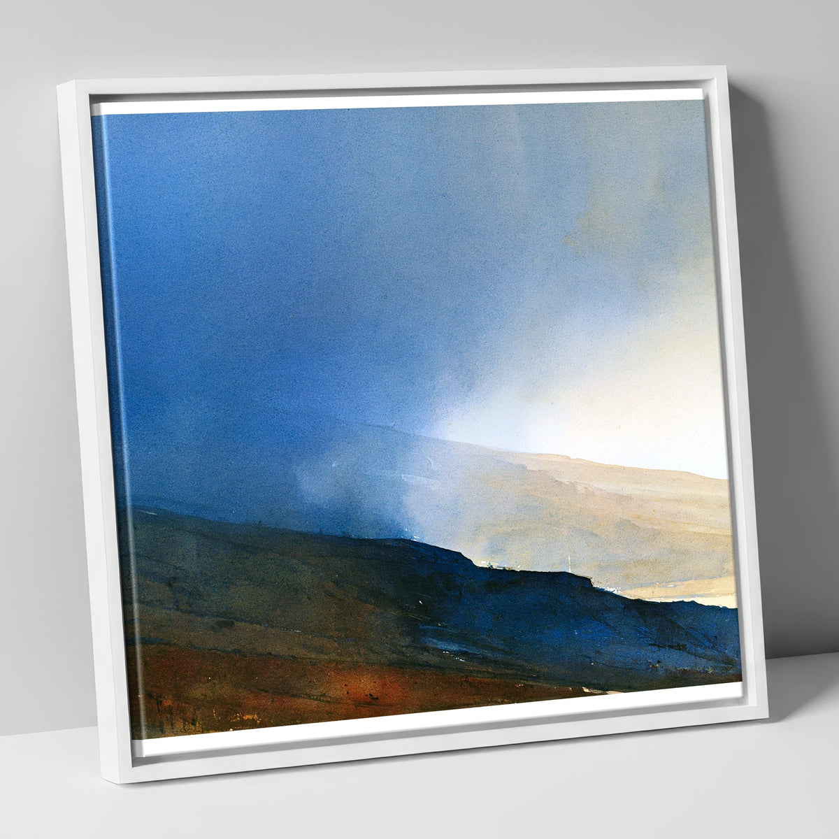 Indigo Clouds Over Rolling Fells lake district fell canvas wall art in white frame