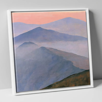 Misty Mountain Ridge in Pastel Light lake district fell canvas wall art in white frame