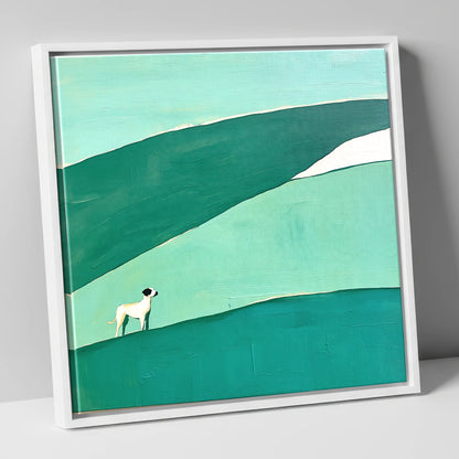 Minimalist Dog on Latrigg Summit gifts for dog walkers canvas wall art in white frame