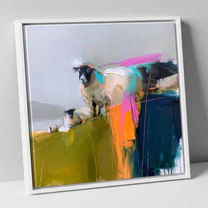 Vibrant Herdwick Sheep on Fellside lake district wildlife canvas wall art in white frame