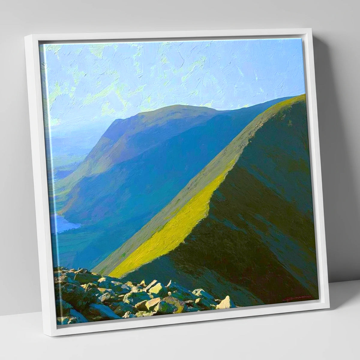 Sunlight on Whiteside Ridge lake district fell canvas wall art in white frame