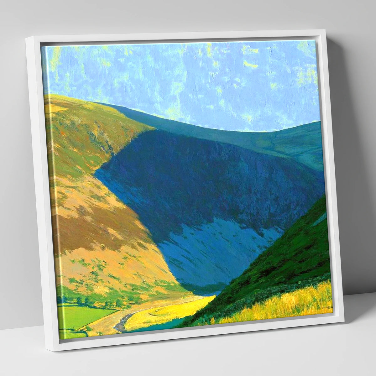 Carrock Fell Ridge in Sunlight lake district fell canvas wall art in white frame