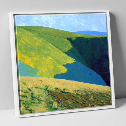 Vibrant Slopes of Meal Fell lake district fell canvas wall art in white frame