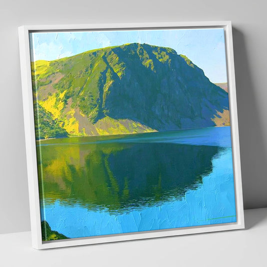 Vibrant Crag Fell Lake Reflection lake district fell canvas wall art in white frame