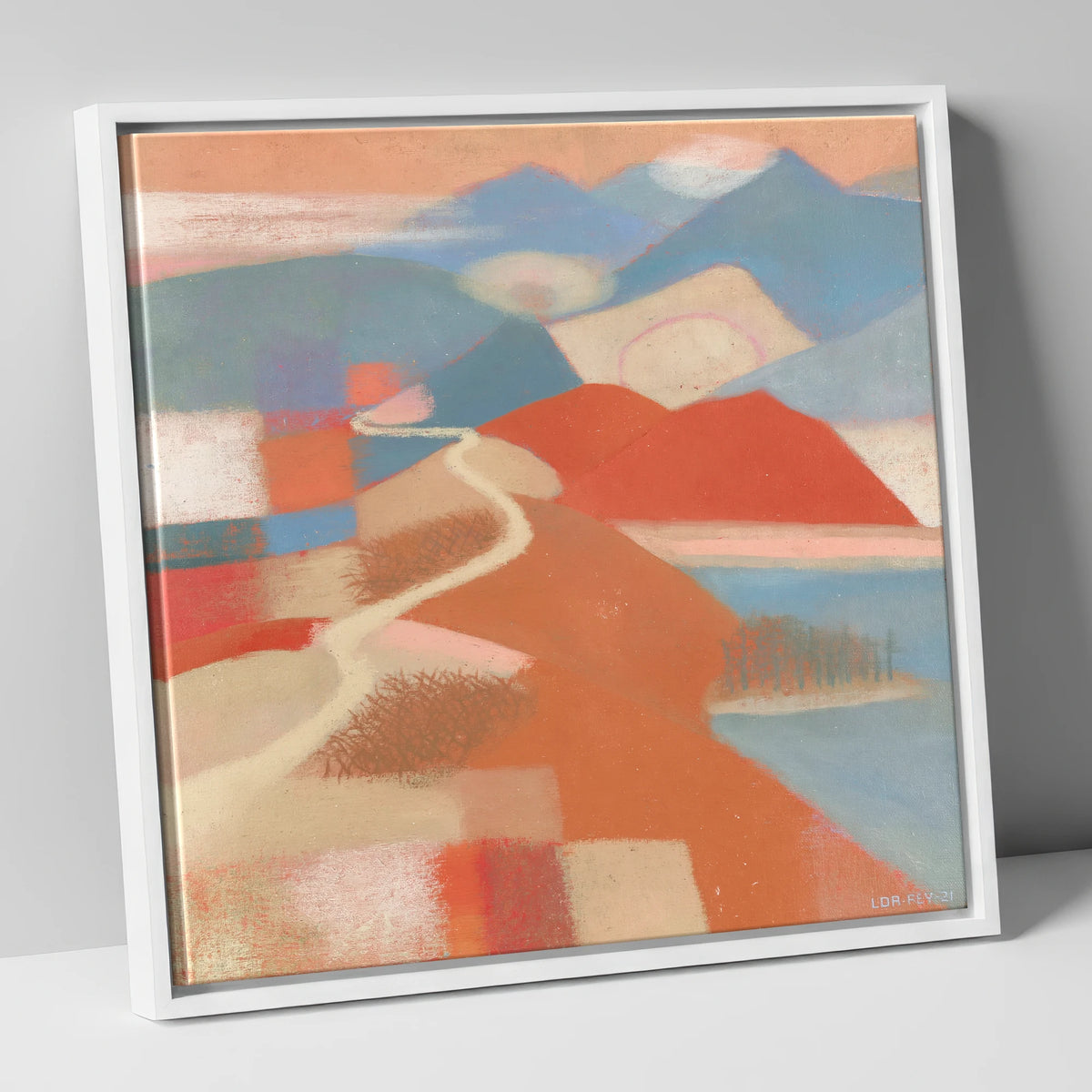 Terracotta Ridge on Cat Bells lake district fell canvas wall art in white frame