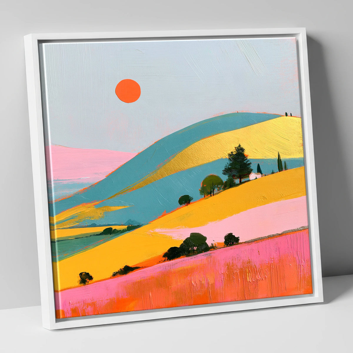 Golden Evening Over Vibrant Fells lake district sky canvas wall art in white frame