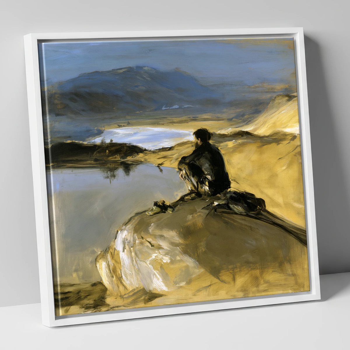 Innominate Tarn Walker in Shadow lake district fell canvas wall art in white frame
