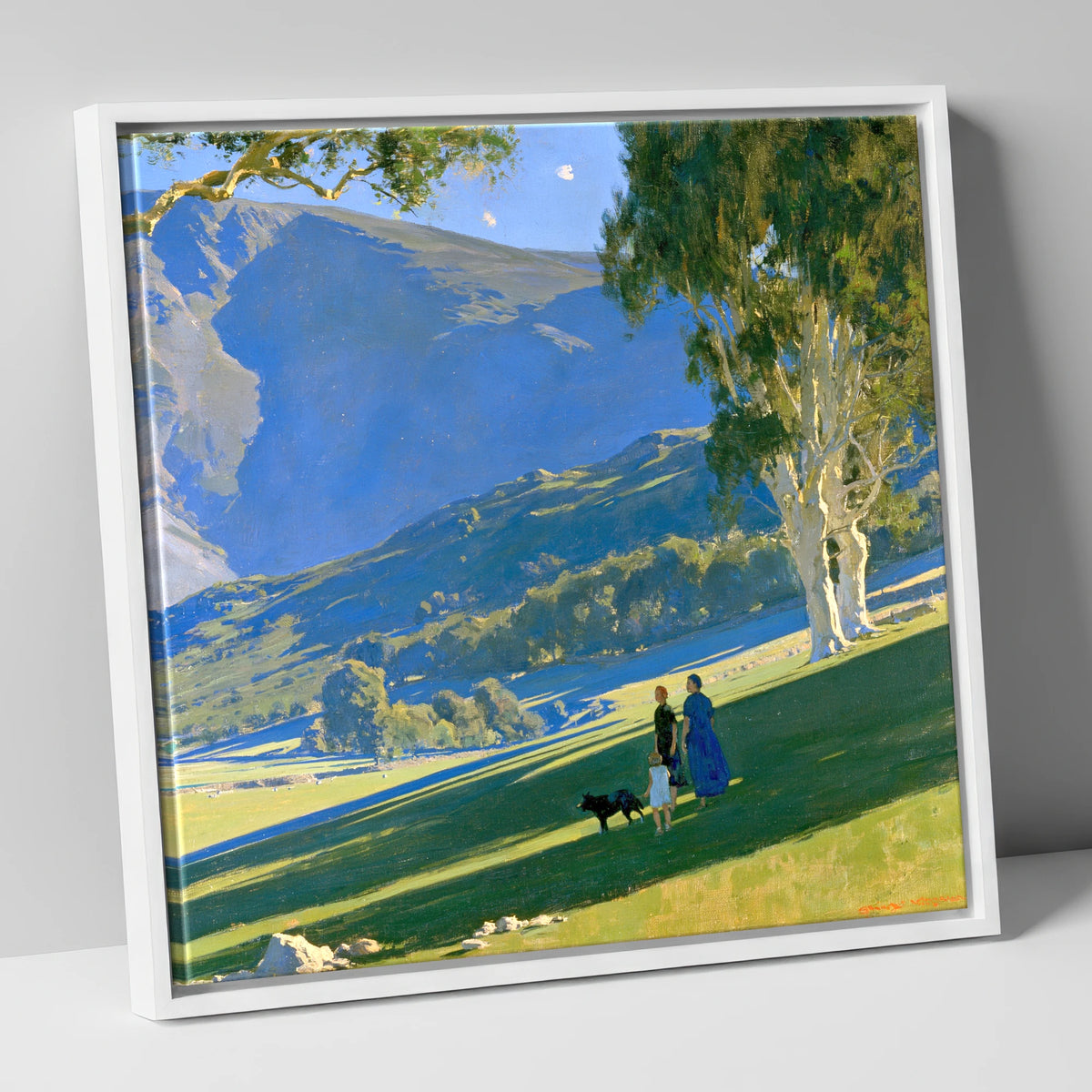 Sunlit Dog Walk in Patterdale gifts for dog walkers canvas wall art in white frame