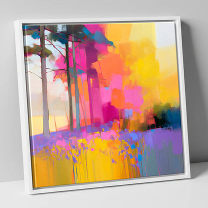 Vivid Bluebell Woods lake district wildflower canvas wall art in white frame