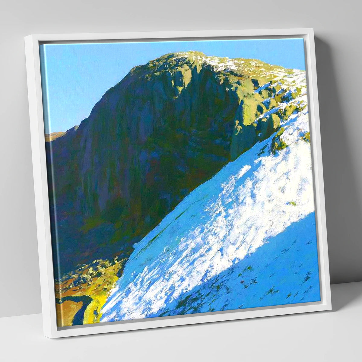 Winter Snow On Sergeant's Crag lake district fell canvas wall art in white frame