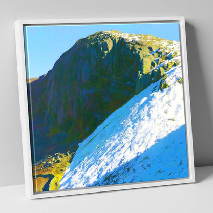 Winter Snow On Sergeant's Crag lake district fell canvas wall art in white frame