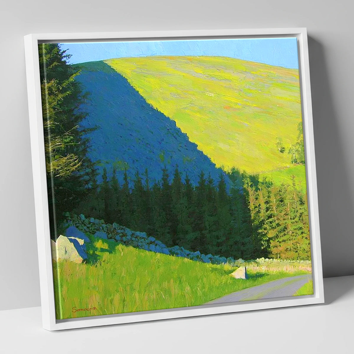 Diagonal Shadow Over Graystones Fell lake district fell canvas wall art in white frame