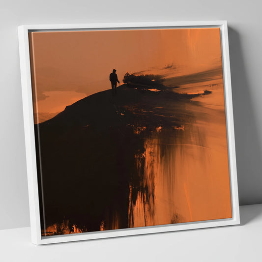 Silhouetted Walker on Skiddaw Ridge lake district fell canvas wall art in white frame