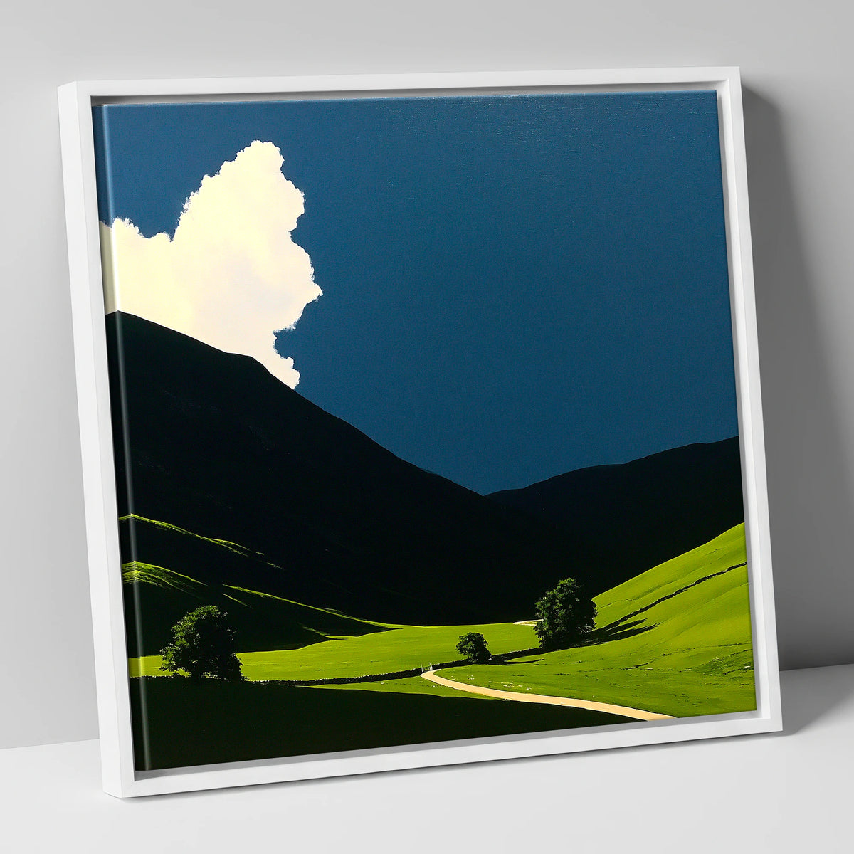 Rolling Fells Under Dramatic Cloud lake district fell canvas wall art in white frame
