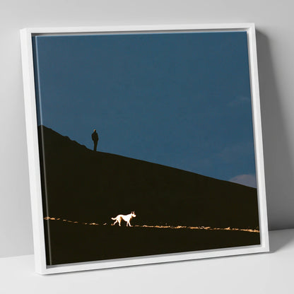 Skiddaw Silhouette Walker and Dog gifts for dog walkers canvas wall art in white frame