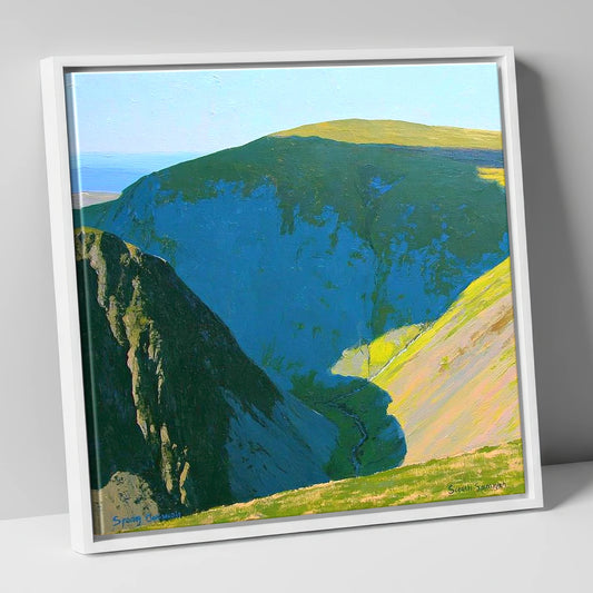 High Pike Deep Blue Valley lake district fell canvas wall art in white frame