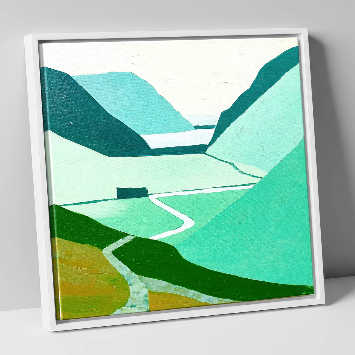 Teal Valley Trail At Haystacks lake district fell canvas wall art in white frame