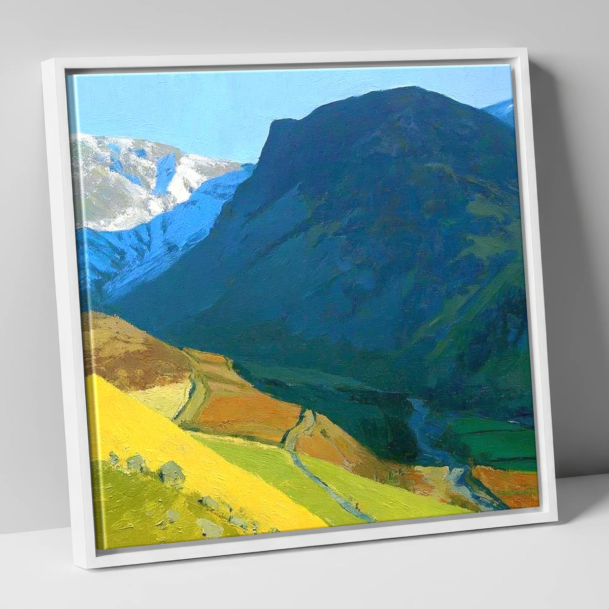 Outerside Peak and Winding Track lake district fell canvas wall art in white frame