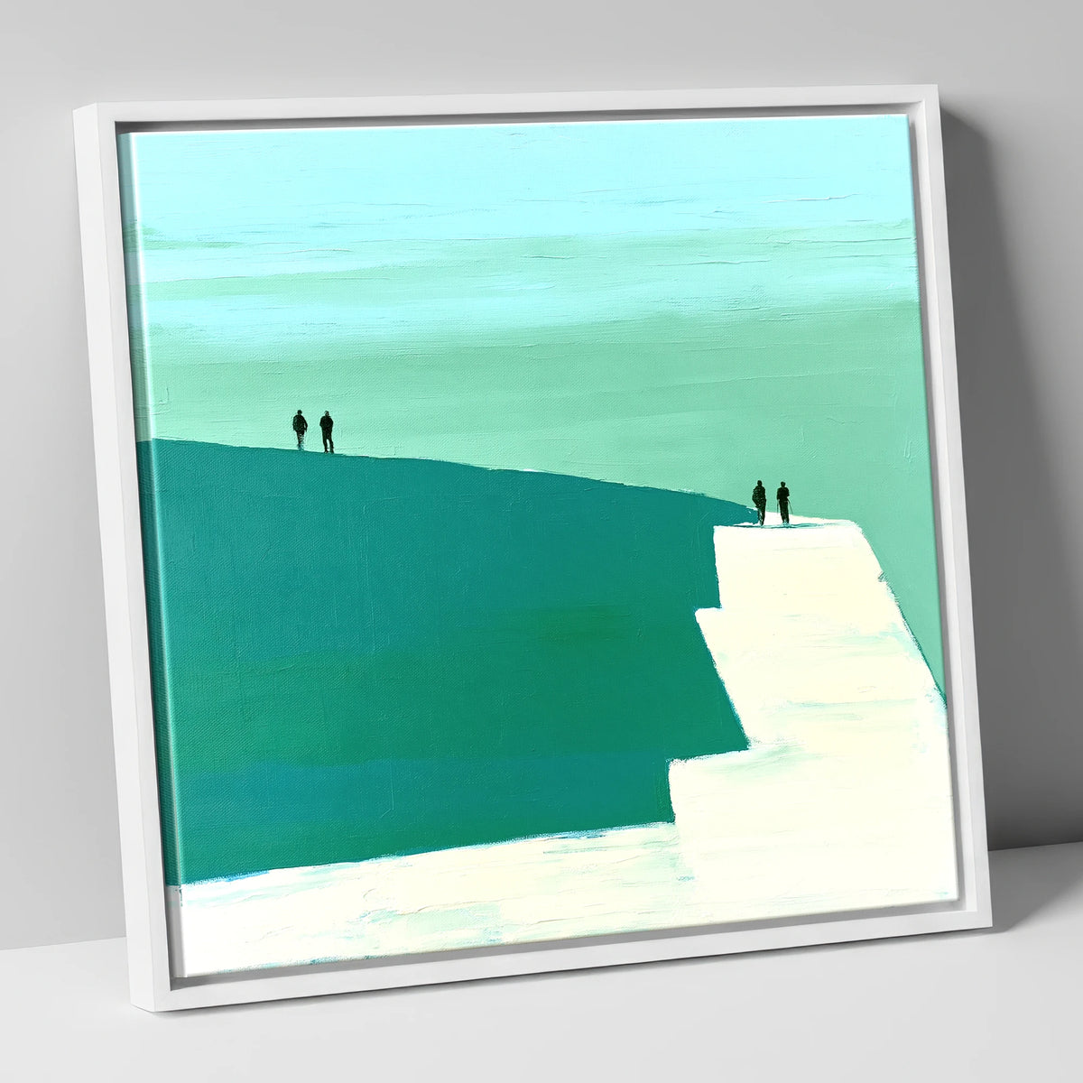 Teal Striding Edge Fell Walkers lake district walking canvas wall art in white frame