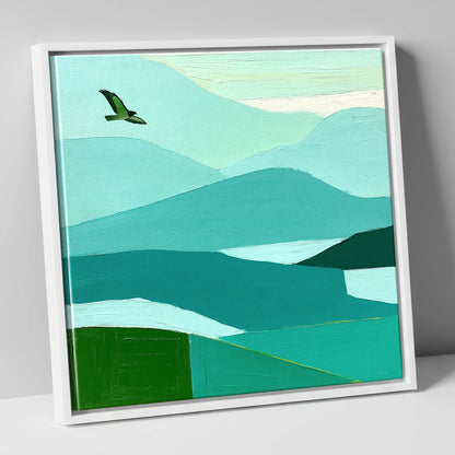 Buzzard Over Teal Fells lake district wildlife canvas wall art in white frame